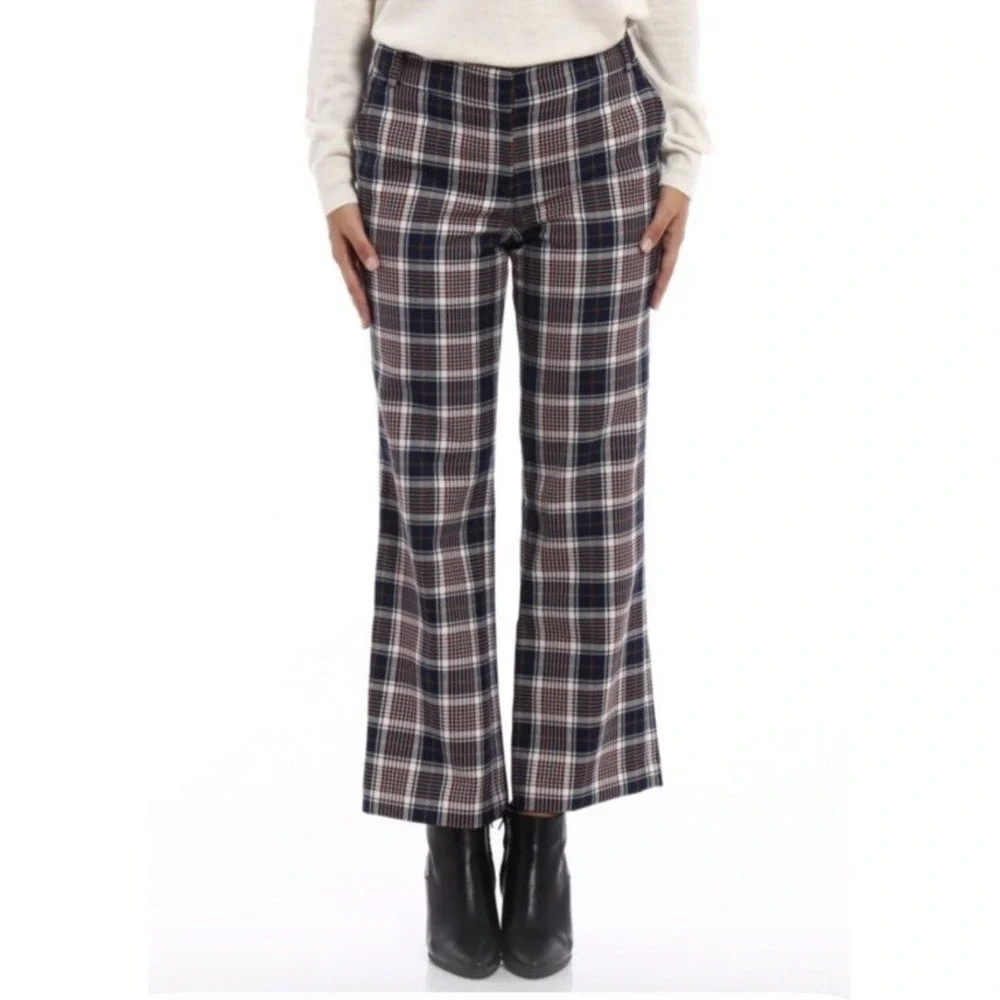 Tory Burch Women's Size 2 Garrett Tartan Plaid Crop Flare Pants Belt Loops